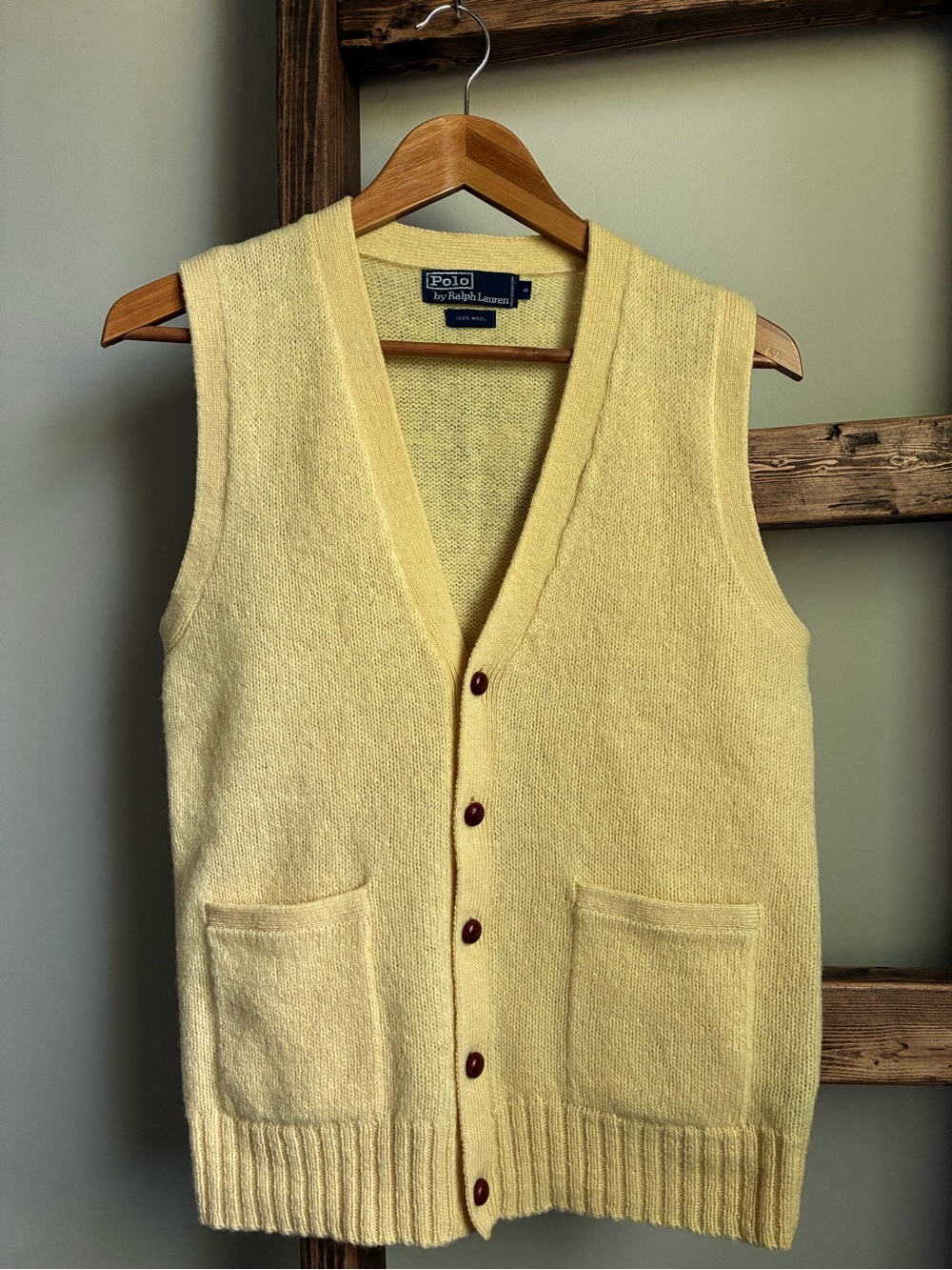 Vintage Polo Ralph Lauren 100% Wool Sweater Vest – Buttercream Yellow – Size S